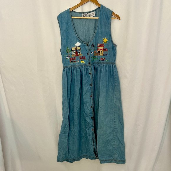 Vintage Dresses & Skirts - Vintage 90's Embroidered Mom Denim Dress